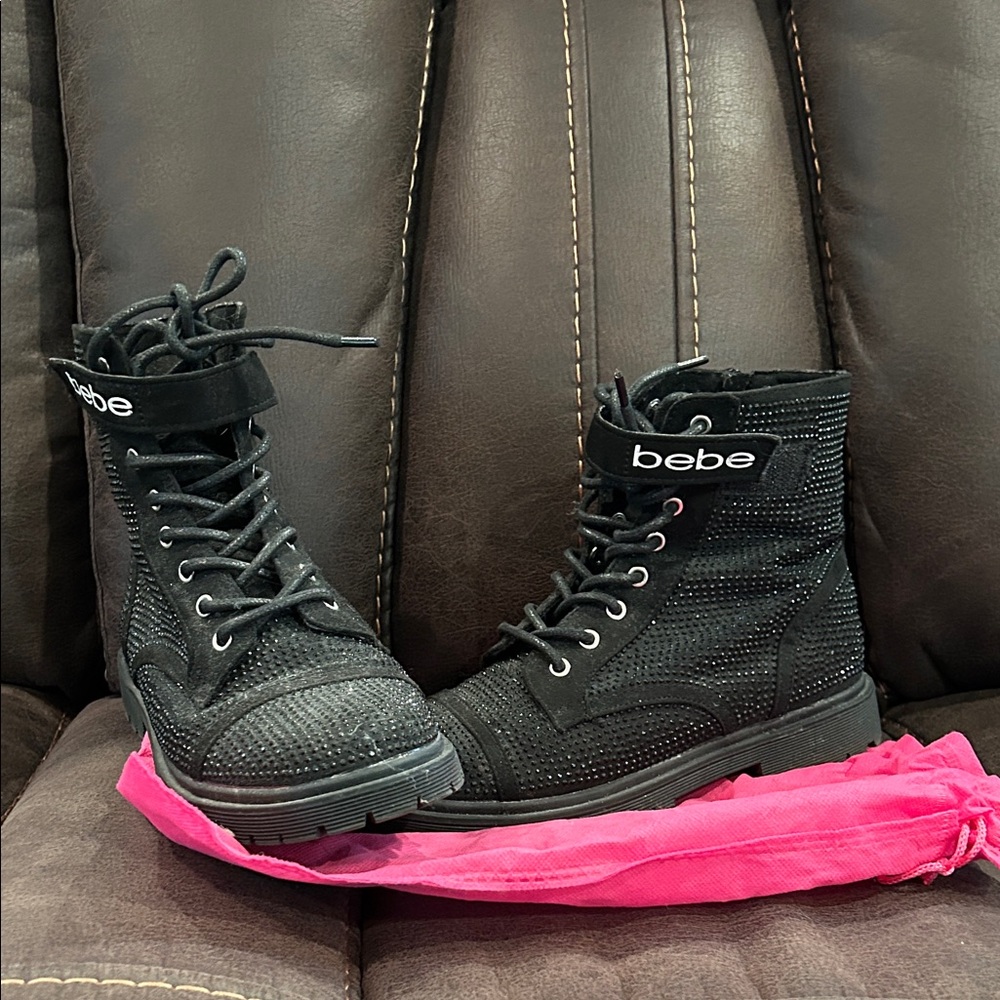 Bebe Black Textured Combat Boots